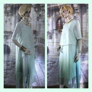 Floryday Dress Formal New Sz Medium Sea Mist Chiffon Layers Embroidery Wedding